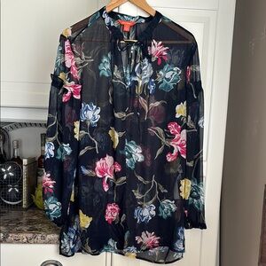 Joe Fresh Black Sheer Blouse with Floral Design, Size 1X, like new